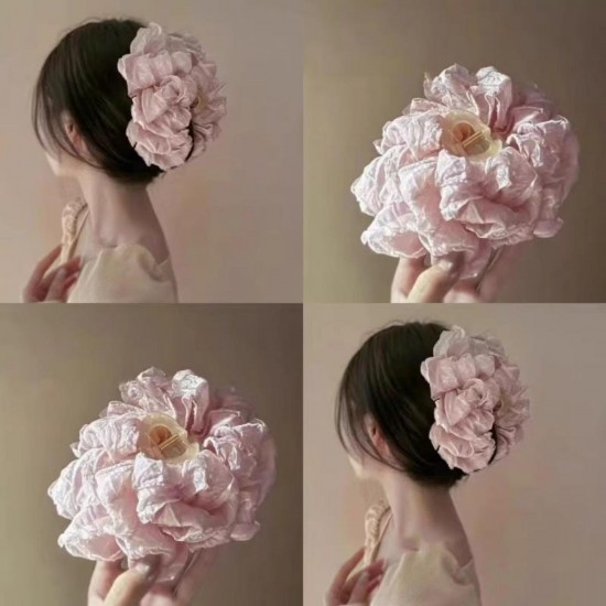 2-Pc RANDOM Large Chiffon Claw,Clip Hair Bow Large Size Clutcher Bow Hair Claw Clips for PVC Clip Thick Hair Organza Bow Clips Lace Flower Bow Clip Large Claw Clips French Barrettes Aesthetic Hair Accessories for Women Girls