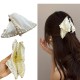1-Pc WHITE Pearl Satine Fabric Clutcher Korean Fashionable Fancy Stylish Large Pearl Hair Claw Clips Long Hair Jaw Clips Clutches Barrettes Hair Accessories for Women and Girls