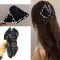 1-Pc BLACK Pearl Satine Fabric Clutcher Korean Fashionable Fancy Stylish Large Pearl Hair Claw Clips Long Hair Jaw Clips Clutches Barrettes Hair Accessories for Women and Girls