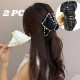 2-COMBO Pearl Satine Fabric Clutcher Korean Fashionable Fancy Stylish Large Pearl Hair Claw Clips Long Hair Jaw Clips Clutches Barrettes Hair Accessories for Women and Girls