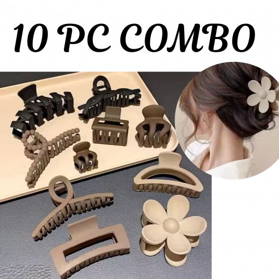 10-Pc Hair Claw Clips include Large Clip and Small Clip for Thick Thin Hair, Strong Hold jaw clip Big Non-slip Matte Hair Clutcher For Women And Girls (Brown)