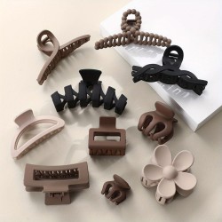 10-Pc Hair Claw Clips include Large Clip and Small Clip for Thick Thin Hair, Strong Hold jaw clip Big Non-slip Matte Hair Clutcher For Women And Girls (Brown)