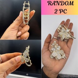 2-Pc Rhinestone Korean Golden Stone Small Metal Hair Clip/Hair Claw/Clutcher/Back pin for Wedding/Trending Hair Accessories for girls & Women MAYIR CLIP/ JADAI CLIP/ JATTU CLIP/ HEIR CLAW/ GOTTAMU