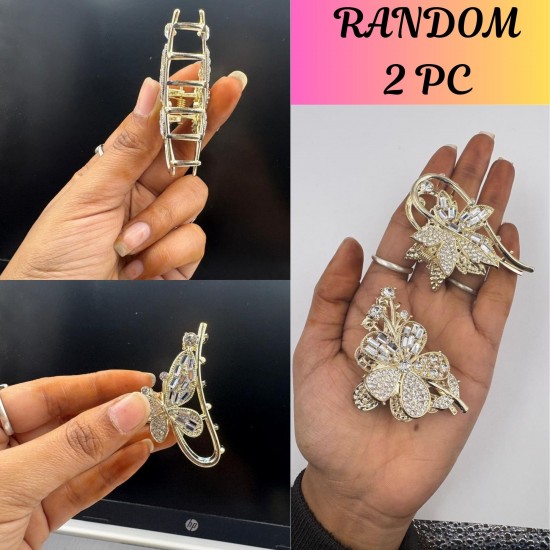 2-Pc Rhinestone Korean Golden Stone Small Metal Hair Clip/Hair Claw/Clutcher/Back pin for Wedding/Trending Hair Accessories for girls & Women MAYIR CLIP/ JADAI CLIP/ JATTU CLIP/ HEIR CLAW/ GOTTAMU