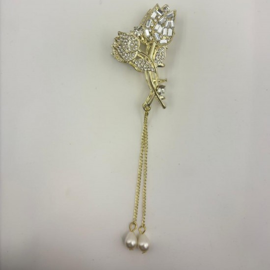 2-Pc Rhinestone Korean Golden Stone Small Metal Hair Clip/Hair Claw/Clutcher/Back pin for Wedding/Trending Hair Accessories for girls & Women MAYIR CLIP/ JADAI CLIP/ JATTU CLIP/ HEIR CLAW/ GOTTAMU