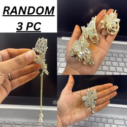 3-Pc Rhinestone Korean Golden Stone Small Metal Hair Clip/Hair Claw/Clutcher/Back pin for Wedding/Trending Hair Accessories for girls & Women MAYIR CLIP/ JADAI CLIP/ JATTU CLIP/ HEIR CLAW/ GOTTAMU