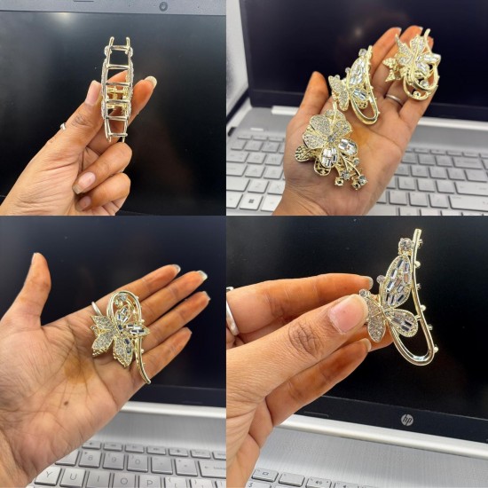 4-Pc Rhinestone Korean Golden Stone Small Metal Hair Clip/Hair Claw/Clutcher/Back pin for Wedding/Trending Hair Accessories for girls & Women MAYIR CLIP/ JADAI CLIP/ JATTU CLIP/ HEIR CLAW/ GOTTAMU