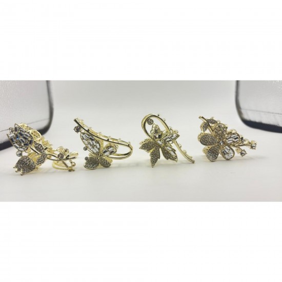 4-Pc Rhinestone Korean Golden Stone Small Metal Hair Clip/Hair Claw/Clutcher/Back pin for Wedding/Trending Hair Accessories for girls & Women MAYIR CLIP/ JADAI CLIP/ JATTU CLIP/ HEIR CLAW/ GOTTAMU