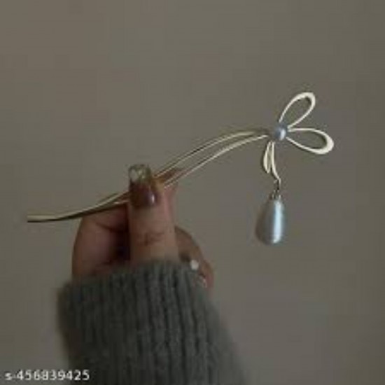 2-Pc Ribbon Stick Hairpin Traditional Hair Fork Hair Chopsticks Metal Hairpin KONDAI KUCHI/ KOPPU PIN/ TURUBU PIN/ KOONTHAL KUCHI