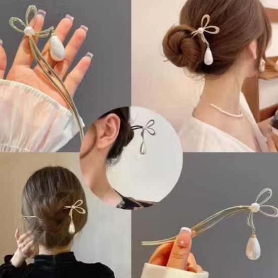 1-Pc Ribbon Stick Hairpin Traditional Hair Fork Hair Chopsticks Metal Hairpin KONDAI KUCHI/ KOPPU PIN/ TURUBU PIN/ KOONTHAL KUCHI