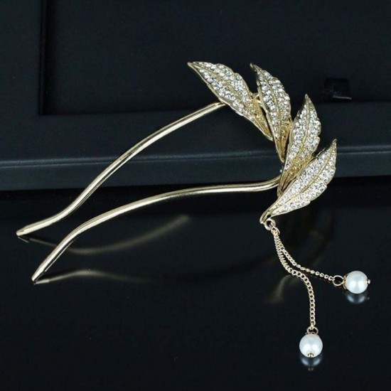 Rhinestone U Shaped Hairpins Tassel Hair Stick | Hair Fork French | Hair Pin | Bun Maker Clip For Girls And Women (GOLDEN)