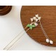 Lily Flower And Green Leaf Hairpin Orchid Tassel,Traditional Hair Fork Hair Chopsticks Metal Hairpin