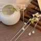 Lily Flower And Green Leaf Hairpin Orchid Tassel,Traditional Hair Fork Hair Chopsticks Metal Hairpin