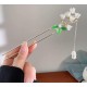 Lily Flower And Green Leaf Hairpin Orchid Tassel,Traditional Hair Fork Hair Chopsticks Metal Hairpin