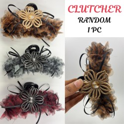 1-Pc RANDOM Colour Rhinestones Big Bow Hair Claw Clips Ractangle Flower Hair Barrette Nonslip Claw Clip Solid Color Hair Accessories for Women Girls