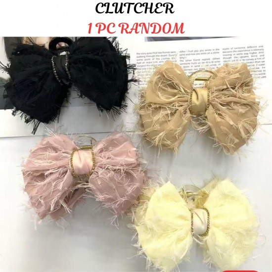 1-Pc RANDOM Korean Fashion New Lace Clutcher Hair Claw for Women Gorgatte Big Bow Ponytail Hair Clutch Hair Accessories For Women And Girls