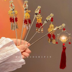 2pcs Chinese Hair Sticks, Lantern Light Tassel Hairpins Glowing in The Dark Hair Pin Retro Hair Accessory Hair Chostick