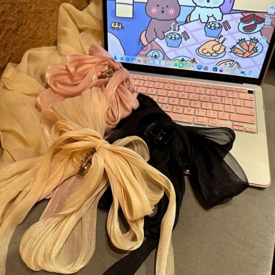 2-Pc RANDOM Colour Long Back Ribbon Bows Cute Hair Bow Clips Assorted Colours Wedding and Parties Pearls Decorative Ponytail Holder Hair Accessories for Women and Girls MAYIR CLIP/ JADAI CLIP/