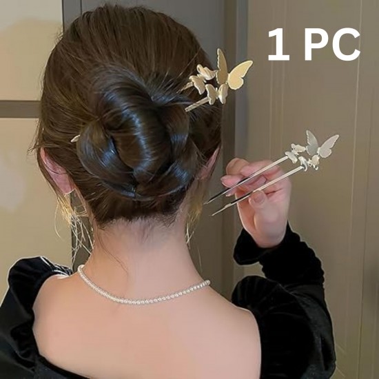 1-Metal U-Shaped Butterfly Tassel Hair Sticks | Retro Chinese Style Hairpins | Elegant Hair Accessories for Women and Girls | Metal Hair Chopsticks, Hair Forks,