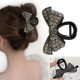 Elegant Crystle Rhinestone Bow Hair PVC Claw - Sparkling Vintage-Inspired Shark Clip Accessory for Stylish Updos, Black with Clear Gemstones, Perfect for Bridal or Formal Hairstyles, Elegant Hair Clip