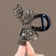 Elegant Crystle Rhinestone Bow Hair PVC Claw - Sparkling Vintage-Inspired Shark Clip Accessory for Stylish Updos, Black with Clear Gemstones, Perfect for Bridal or Formal Hairstyles, Elegant Hair Clip