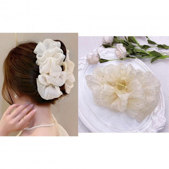 1-Pc BLACK Elegant Ruffle Design Hair Clutcher – Durable and Comfortable Large Claw Clips For Thick Hair, Wide-open Nonslip Ponytail Holder Hair Accessories For Women Girls