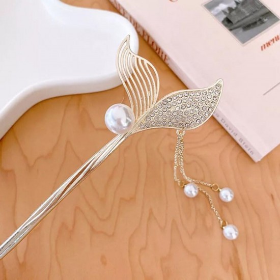 1-Pc Mermaid Tail Vintage Chinese Style Hairpins Hair Stick Women Metal Glaze Hair Fork Hair Chopsticks For Woman And Girls