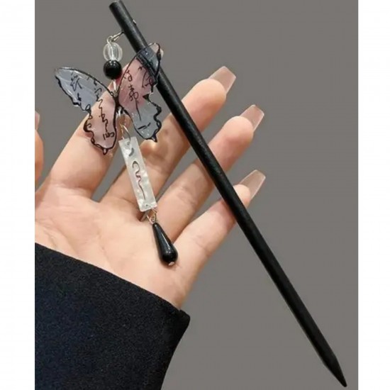1-Pc Butterfly Tassel Hair Stick Retro Chinese Hair Chopsticks Chignon Hair Styling Making Accessories Black Colour | Bun | Juda Making | Daily Use for Women And Girls
