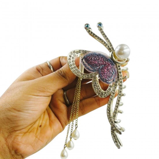Rhinestone Butterfly Claw With Long Hair Tassel Korean Style Hair Claw Clip | Metal Clutcher | MAYIR CLIP/ JADAI CLIP/ JATTU CLIP/ HEIR CLAW/ GOTTAMU/ HEIR KLIP/ KLIP/ BAALA KLIP/ KLACHAR