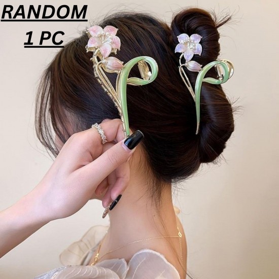 1-Pc RANDOM Colour Lily Flower Hair Claw Clips Large Metal Clutcher for Women Girls MAYIR CLIP/ JADAI CLIP/ JATTU CLIP/ HEIR CLAW/ GOTTAMU/ HEIR KLIP/ KLIP/ BAALA KLIP/ KLACHAR/ KES PAKAD