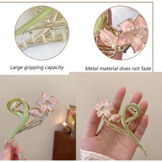 1-Pc RANDOM Colour Lily Flower Hair Claw Clips Large Metal Clutcher for Women Girls MAYIR CLIP/ JADAI CLIP/ JATTU CLIP/ HEIR CLAW/ GOTTAMU/ HEIR KLIP/ KLIP/ BAALA KLIP/ KLACHAR/ KES PAKAD