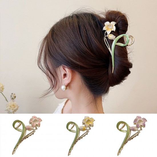 2-Pc RANDOM Colour Lily Flower Hair Claw Clips Large Metal Clutcher for Women Girls MAYIR CLIP/ JADAI CLIP/ JATTU CLIP/ HEIR CLAW/ GOTTAMU/ HEIR KLIP/ KLIP/ BAALA KLIP/ KLACHAR/ KES PAKAD/ KESANCHI CLIP/ CHUL