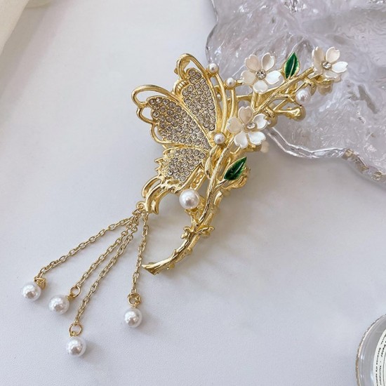 Rhinestones Designs Butterfly Flowers Hair Claw Clips Metal Hair Jaw Clamps Non-slips Catch Claw | Cluthchter with Pearls Tassel Hair Styling Hair Accessories for Women And Girls
