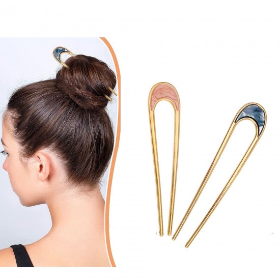 2 PC coloured U shaped Metal Hair Stick, Antique U-shaped Stick, Everyday U-shaped Hair Bun stick | Hair accessories