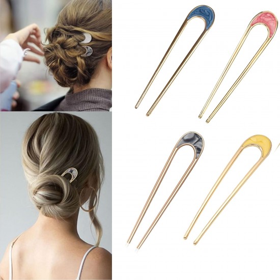 4- PC coloured U shaped Metal Hair Stick, Antique U-shaped Stick, Everyday U-shaped Hair Bun stick | Hair accessories