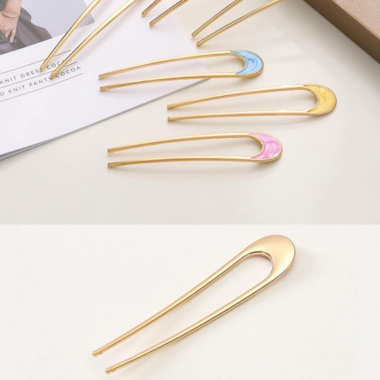 4- PC coloured U shaped Metal Hair Stick, Antique U-shaped Stick, Everyday U-shaped Hair Bun stick | Hair accessories