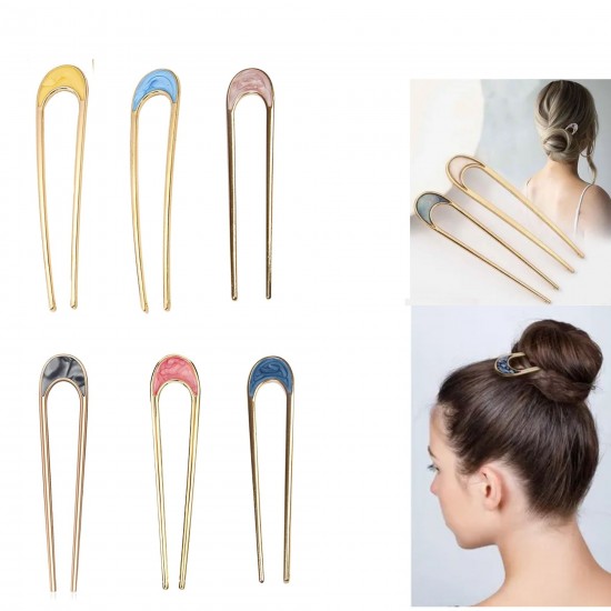 6 - PC coloured U shaped Metal Hair Stick, Antique U-shaped Stick, Everyday U-shaped Hair Bun stick | Hair accessories