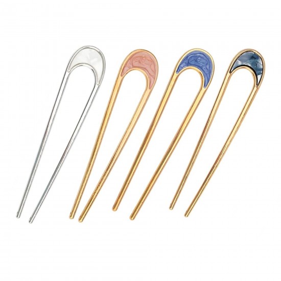 6 - PC coloured U shaped Metal Hair Stick, Antique U-shaped Stick, Everyday U-shaped Hair Bun stick | Hair accessories