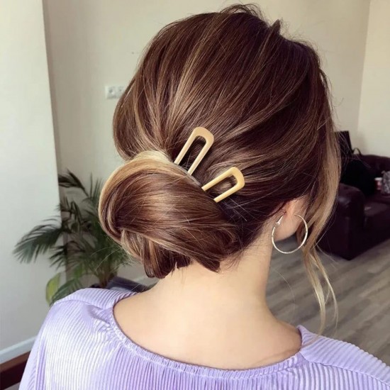 2 PC Golden colour U Shaped Hair Pins, Metal Hair Fork, Vintage Hair Sticks, Hair Pins for Buns for women &girls.