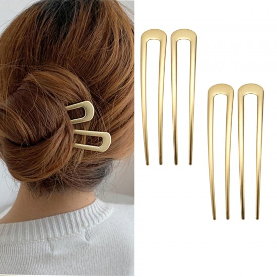 4 - PC Golden colour U Shaped Hair Pins, Metal Hair Fork, Vintage Hair Sticks, Hair Pins for Buns for women &girls.
