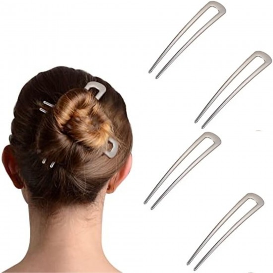 4 - PC Silver colour U Shaped Hair Pins, Metal Hair Fork, Vintage Hair Sticks, Hair Pins for Buns for women &girls.