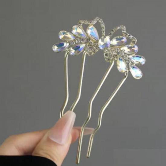 Rhinestone Crystal French U Shaped Hairpins Hair Clips Women Metal Forks Hair Styling Flower Hair Pins Bridal Hair Pieces Headwear Colorful Beads Wedding Headpiece Hair Dress Crystal Hair Accessories for women & Girls