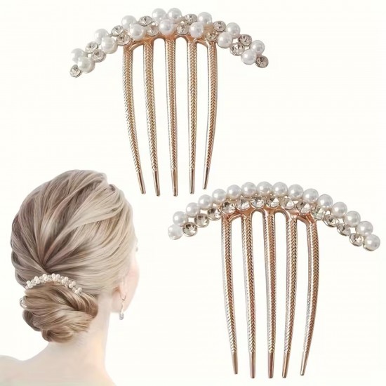 Rhinestone Pearl Hair Comb Teeth Hair Accessories Insert Comb Hair Arrangement Hair Side Combs French Pearl Wedding Bun Pin | Bun For Women Girls