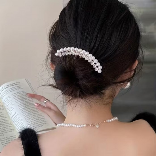 Rhinestone Pearl Hair Comb Teeth Hair Accessories Insert Comb Hair Arrangement Hair Side Combs French Pearl Wedding Bun Pin | Bun For Women Girls