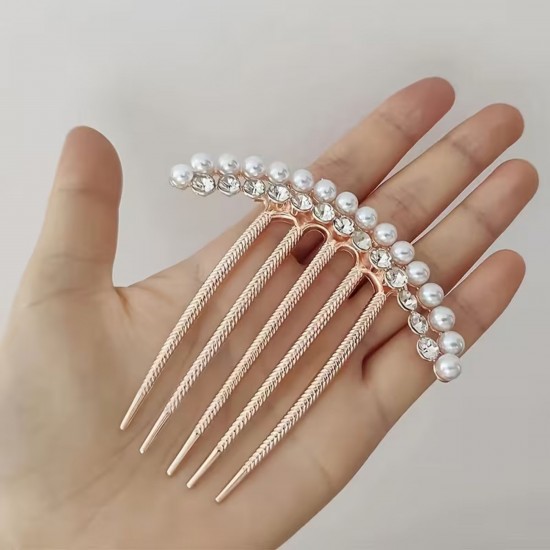 Rhinestone Pearl Hair Comb Teeth Hair Accessories Insert Comb Hair Arrangement Hair Side Combs French Pearl Wedding Bun Pin | Bun For Women Girls