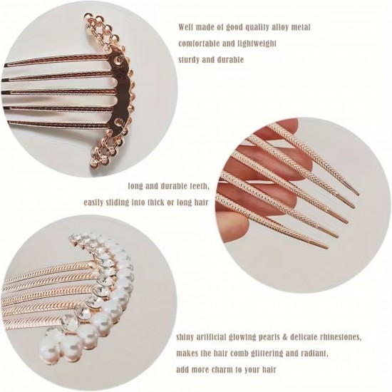 Rhinestone Pearl Hair Comb Teeth Hair Accessories Insert Comb Hair Arrangement Hair Side Combs French Pearl Wedding Bun Pin | Bun For Women Girls
