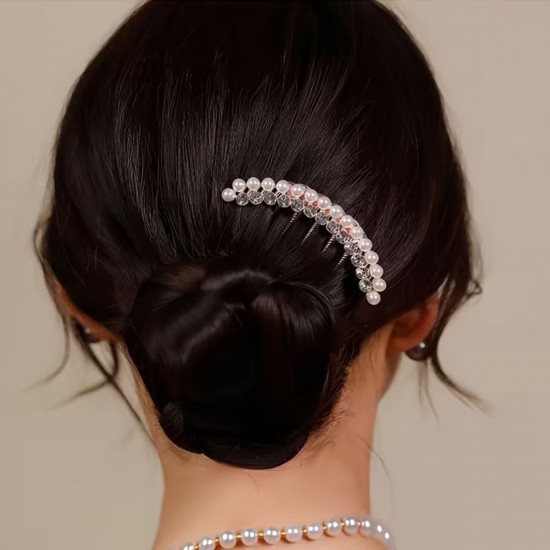 Rhinestone Pearl Hair Comb Teeth Hair Accessories Insert Comb Hair Arrangement Hair Side Combs French Pearl Wedding Bun Pin | Bun For Women Girls