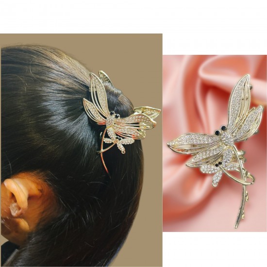 Luxurious Clutcher Dragon Fly Shaped Like Layered Petals And Wings Claw Glimmers With Golden Detail And Fine Stones Clip Flora And Fauna Perfect For Women And Girls