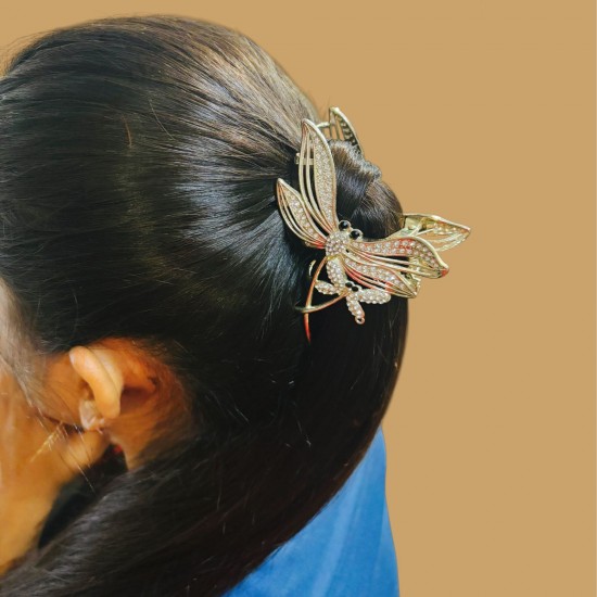 Luxurious Clutcher Dragon Fly Shaped Like Layered Petals And Wings Claw Glimmers With Golden Detail And Fine Stones Clip Flora And Fauna Perfect For Women And Girls