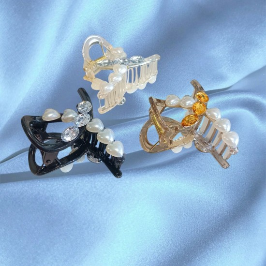 2-PC-Random Sweet Hair Claw Cross Shape Shinning Hair Clip For Woman Long For Woman & Girls